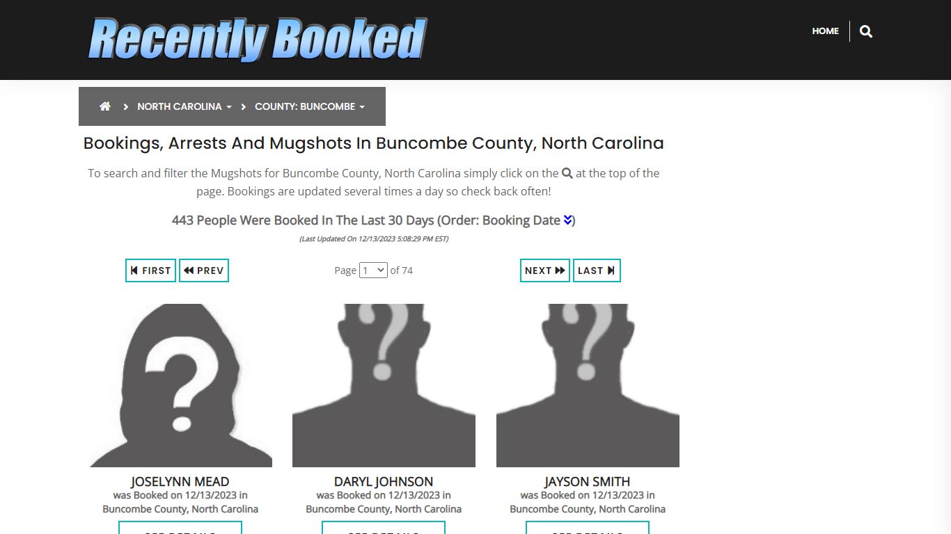 Bookings, Arrests and Mugshots in Buncombe County, North Carolina